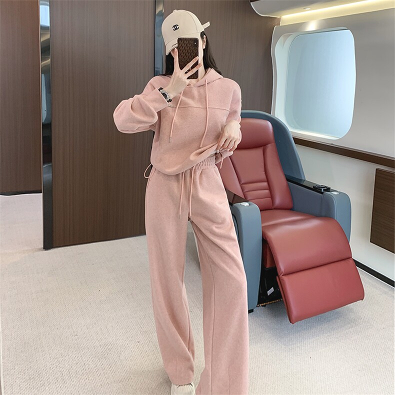 女早秋新款时尚减龄连帽卫衣阔腿裤套装,女装套装/套裙,江南