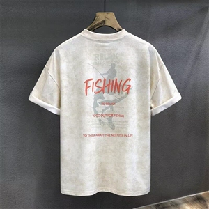 夏季短袖T恤男蜡染圆领印花潮牌休闲体恤百搭重磅透气设计感上衣图片