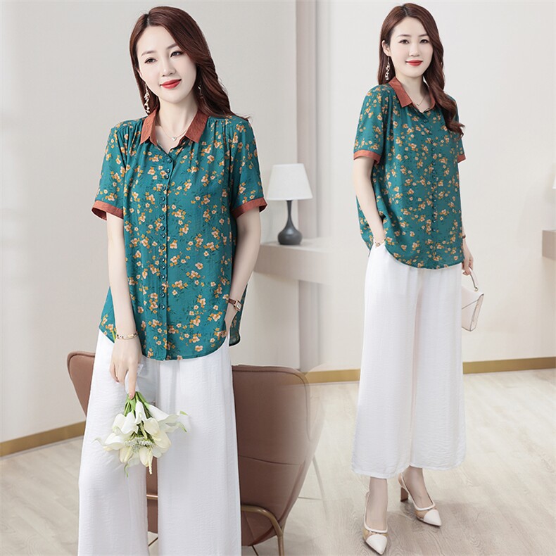 现货印花套装女2024夏装新款优雅时尚潮流两件套大码，女装套装/套裙，兰菲阁