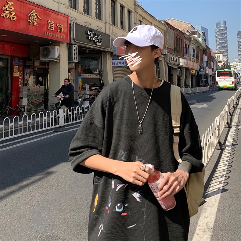 Q11129-P30春夏季七分袖t恤男大码五分袖男短袖中袖,男装T恤,电商A040