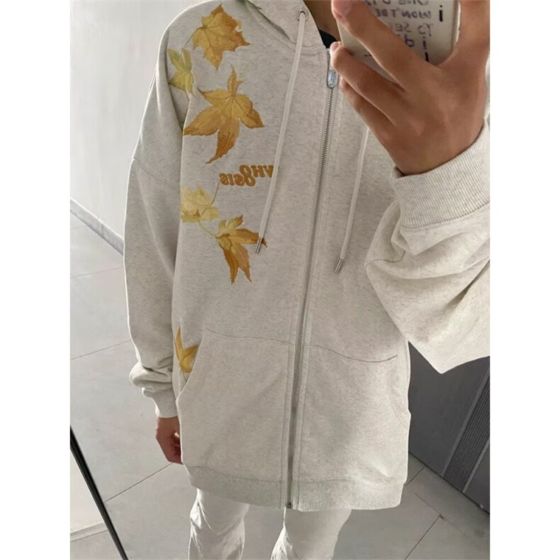 BOYUE帛跃美式复古枫叶刺绣卫衣男女小众设计感休闲潮百搭外套,女装短外套,四季星座505