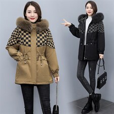 2021年冬季连帽时尚抽绳欧版保暖加绒加厚派克服棉服棉衣中长款，女装棉衣/棉服，奕薇雅