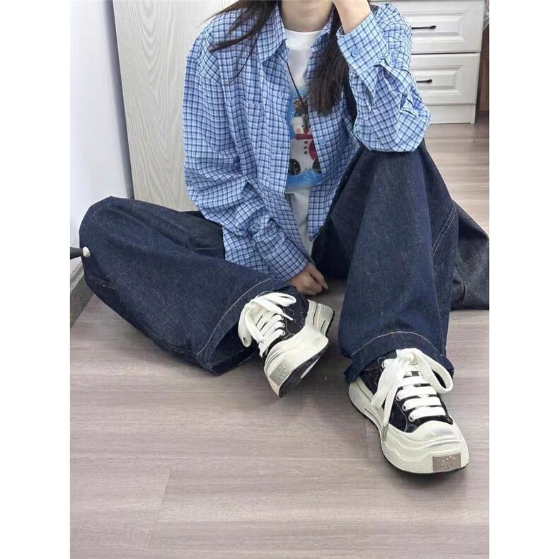 复古长袖格子衬衫女春秋休闲叠穿宽松纯棉上衣,男装衬衫,星座506A
