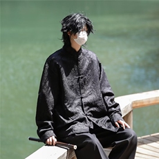 新中式唐装衬衫男士韩版潮流提花帅气2024新款ins外套CY846-P53，男装衬衫，星座412-3