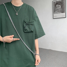 8XL-M重磅！特大码纯色宽松短袖T男口袋T恤五分袖上衣DX325P45，男装T恤，电商D206-1