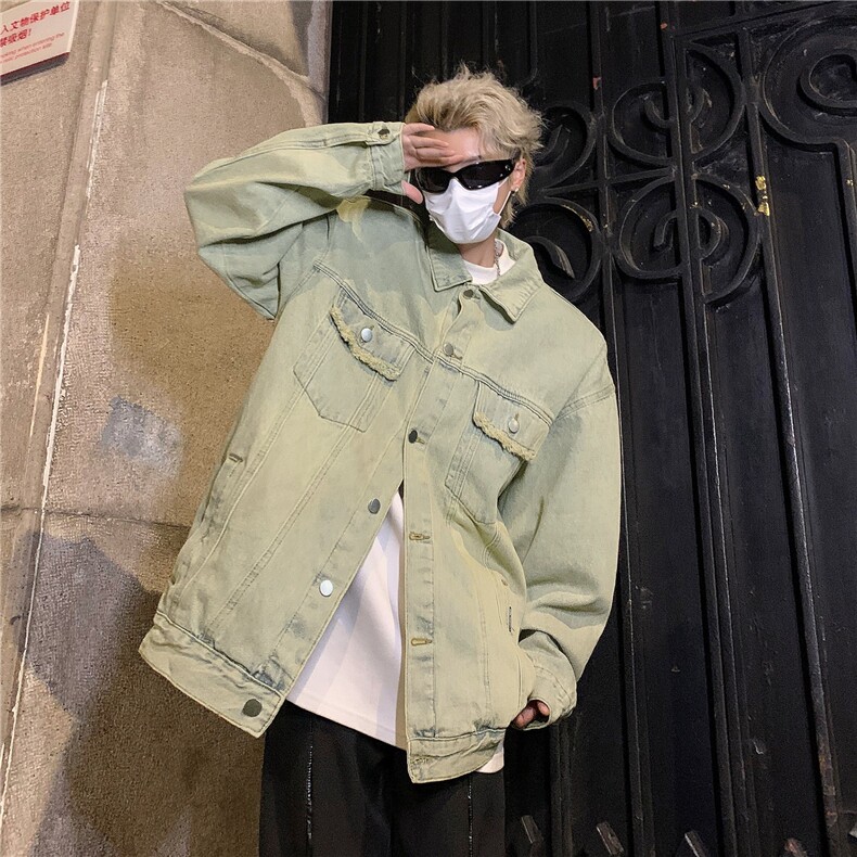 牛仔外套男春秋款水洗做旧痞帅高级感设计潮牌欧美街头飞行员夹克图片