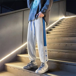 K3165-P50春装新款宽松中性男女情侣克侧边克莱因蓝织带休闲卫裤图片