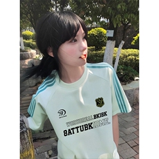 抖音得物品质二开240克宽松纯棉美式潮牌印花三条杠中性风短袖T恤，男装T恤，电商A486-1
