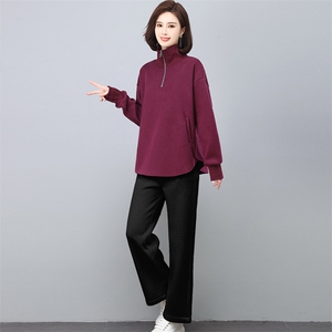 三年不下架2024年新款冬季时尚加绒加厚卫衣休闲两件套女大脚裤女图片