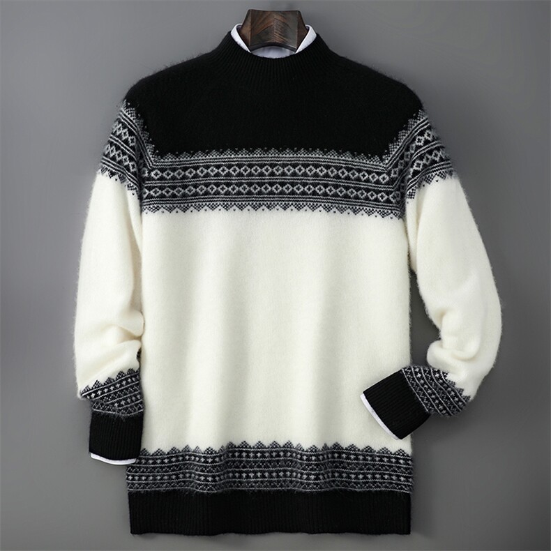 2025年秋季时尚百搭拼色花型长袖，男装羊毛衫，千国羊绒
