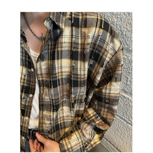 D8882-P78高质量纯棉长袖宽松款破洞衬衫-网图档口大货图片