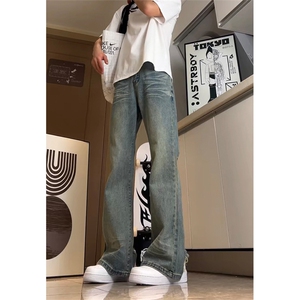 美式高街vibe重工艺做旧水洗hiphop喇叭牛仔裤货号K2402P60图片