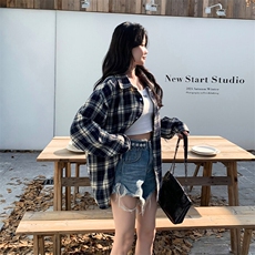 特批P30无差价2025春时尚格子翻领长袖衬衫男女中性休闲衬衣C5450，男装衬衫，电商A001