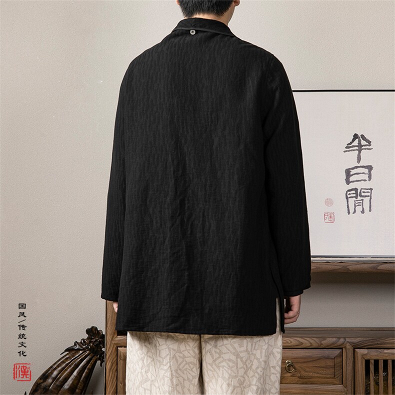 秋冬新款风男装棉麻提花禅意新中式男装风衣F005P90,男装风衣,钱塘802