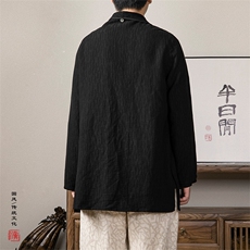 秋冬新款风男装棉麻提花禅意新中式男装风衣F005P90，男装风衣，钱塘802