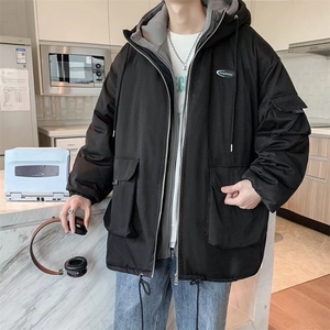 假两件连帽棉衣男潮牌冬季韩版宽松棉服港风厚棉袄外套M2370-p99图片