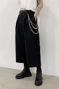 暗黑系个性宽松阔腿裤小众直筒八分裤设计感潮 H1023 P68图片