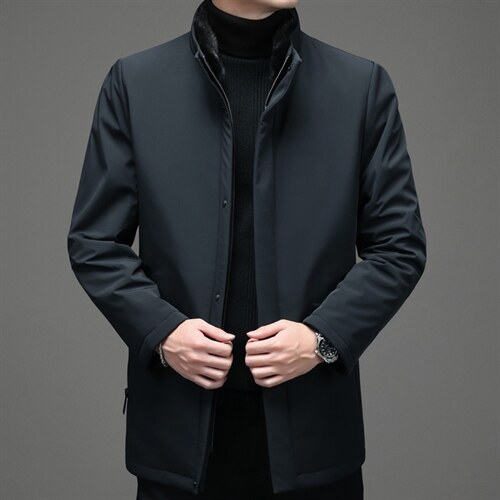 中年男脱卸水貂毛领尼克服冬季爸爸冬装休闲款外套YLW-20598-P610图片