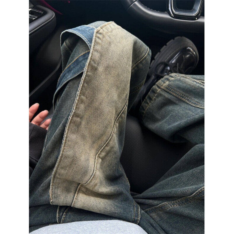 现货潮牌时尚百搭直筒复古做旧水洗拼接设计牛仔裤LB3100-P58，男装牛仔裤，星座1008