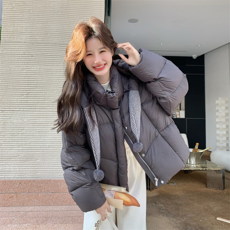 韩版短款面包服女2025冬季新款保暖加厚连帽拉链羽绒服小个子外套,女装羽绒服,2C196