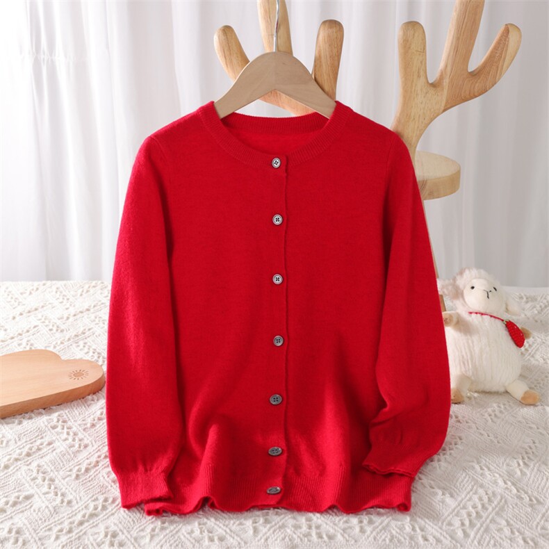 秋冬新款儿童保暖针织开衫简约时尚纯色圆领毛衣舒适百搭宝宝外套，童装儿童针织衫，伊美侕