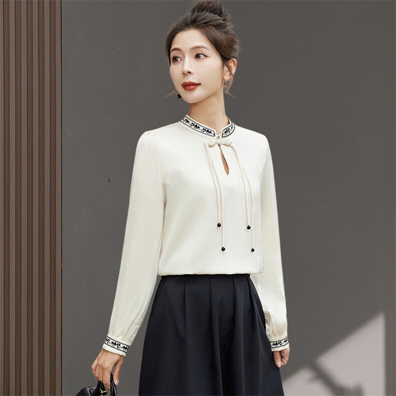 国风衬衣女时尚新中式长袖上衣2025年春装衬衫设计感洋气质打底衫，女装衬衫，丽影随形