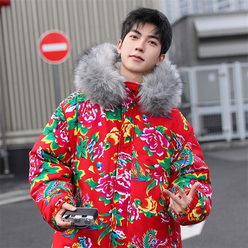Q2情侣羊羔毛大毛领男女棉衣棉服新中式团队表演出汉服保暖防寒潮,男装棉衣,星座115A(原星座507）