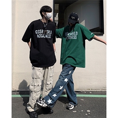 情侣装夏装2026新款短袖T恤男女潮牌高街宽松半袖体恤衫S181-P28，男装T恤，电商A233-1