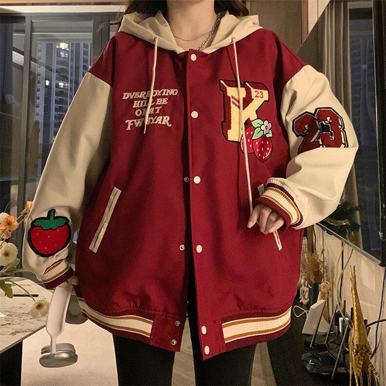 2025春季新款重工刺绣草莓棒球服女学院风时尚休闲外套女C755-110,女装短外套,星座911-2(原星座613-2）