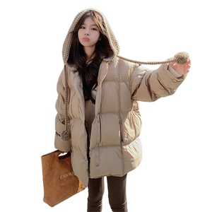 米白派克羽绒服女加厚大毛领2025冬季新款连帽流行工装冲锋鹅绒服图片