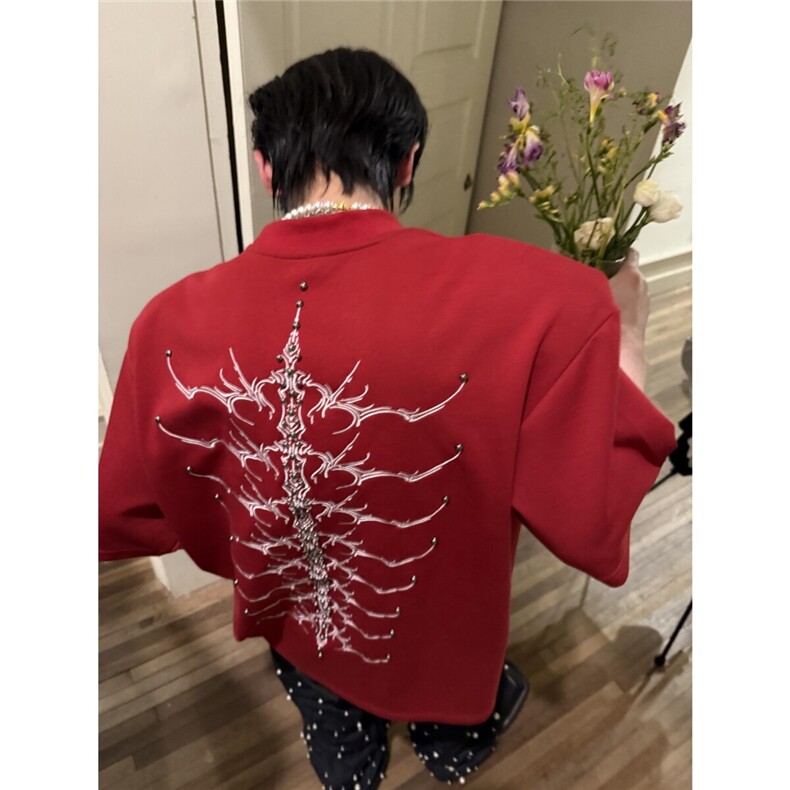 自制N个铆钉原版高质量280G脊骨胸口装饰短袖T恤,男装T恤,星座807-3