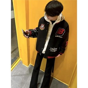 3989-P62 2025新款徽章拼接撞色棒球服外套男女春秋潮牌美式图片