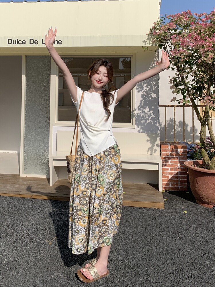 轻熟风设计感t恤套装裙女夏新款小个子显瘦休闲碎花半身裙两件套,女装套装/套裙,浙宝208A