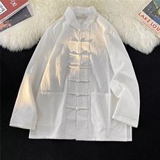 新中式男装盘扣长袖衬衫男设计感民风汉服中山唐装S45244-p45，男装衬衫，星座1008