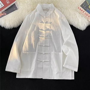 新中式男装盘扣长袖衬衫男设计感民风汉服中山唐装S45244-p45图片
