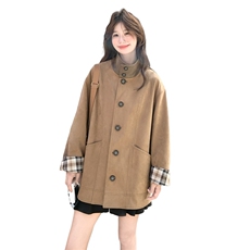 美拉德格纹拼接咖色外套女春秋2025新款甜美减龄穿搭大衣流行爆款，女装短外套，2B237