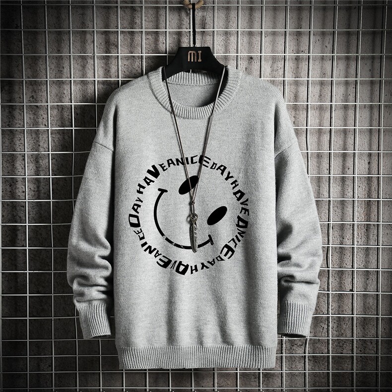 1日系圆领宽松中性情侣潮流大码M-5XL印花毛衣男7982P48加绒P55，男装针织衫/毛衣，星座226-2