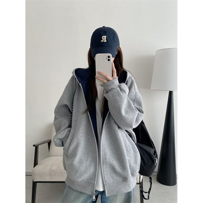 早秋穿搭开衫外套长袖帽卫衣女2025新款蓝色宽松上衣女,女装短外套,星座506A