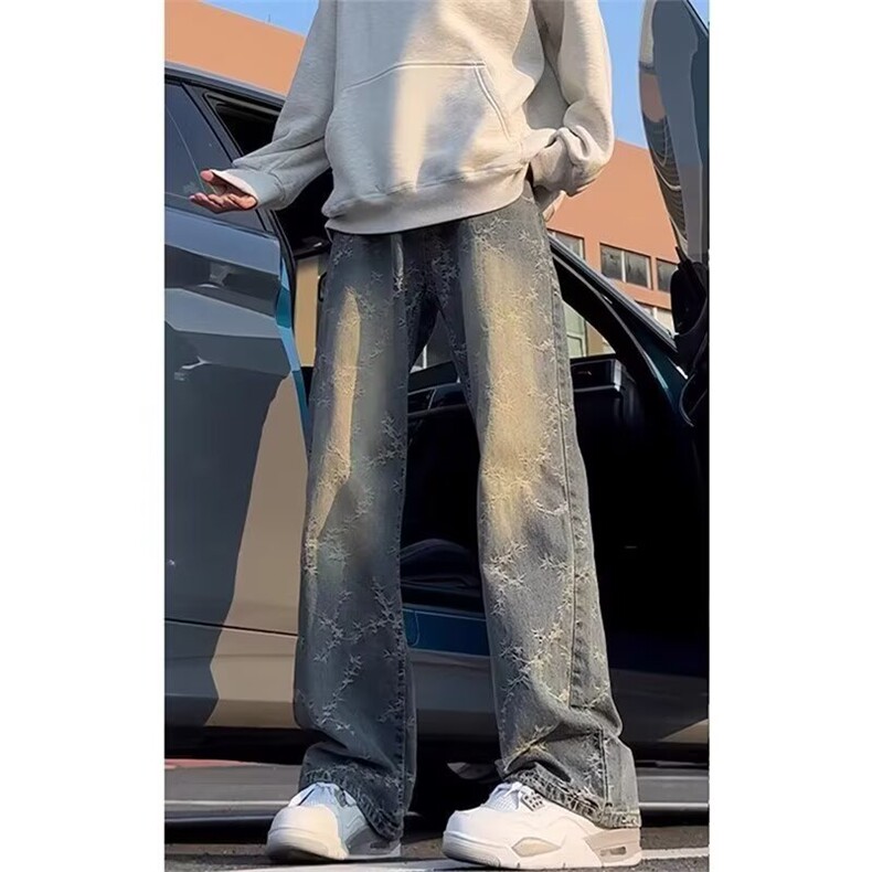N699-P40cleanfit复古蓝提花牛仔裤男美式高街vibe裤子,男装牛仔裤,电商B323A