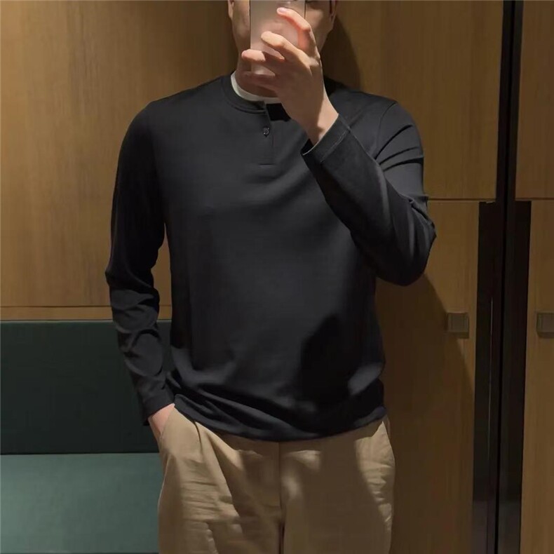 假两件男士长袖打底衫高级感现货一粒扣T恤新款7772-p48,男装T恤,星座1602（原101B）