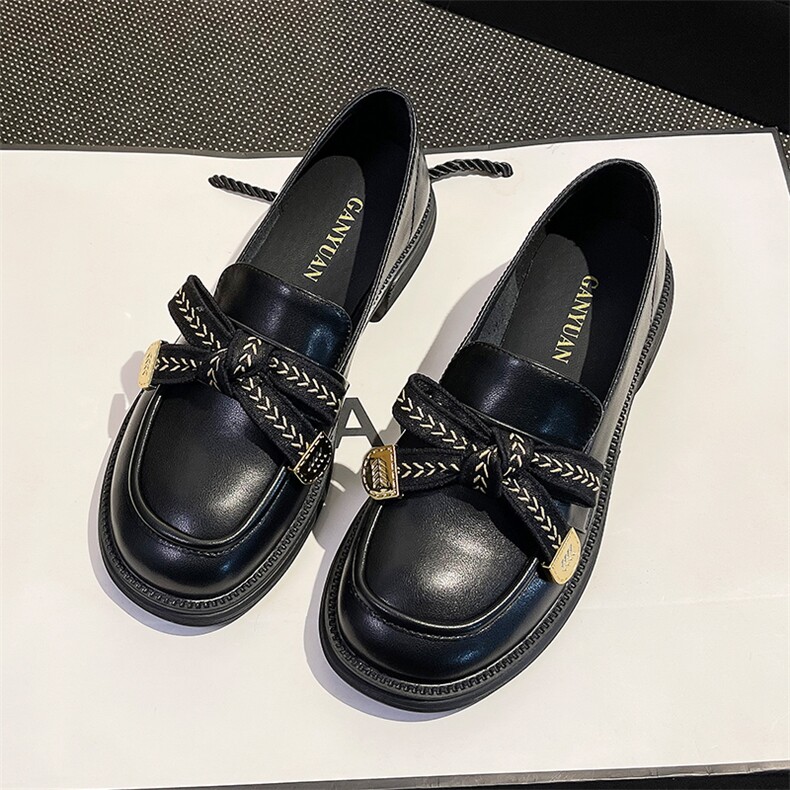 玛丽珍小皮鞋女2023春季真皮英伦风蝴蝶结粗跟一脚蹬女单鞋,女鞋小皮鞋,电商A223