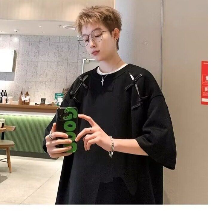 短袖t恤女春夏季宽松显瘦中长款打底衫新中式轻风盘扣上衣女潮,男装T恤,星座715-4