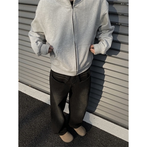 2024/cleanfit 烟灰色直筒做旧阔腿牛仔裤1005-3-SGT01-P65控88图片