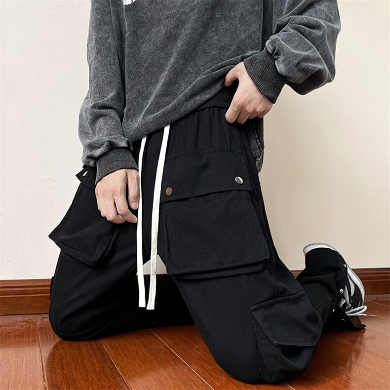 B221秋装美式ins高街小众排扣工装裤弹力休闲裤LK22052-P60控78,男装休闲裤,电商B221