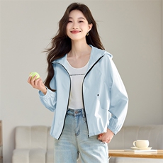 时尚短款连帽防晒外套女2025年夏季新款宽松大码洋气减龄薄款上衣，女装防晒衣，韩派