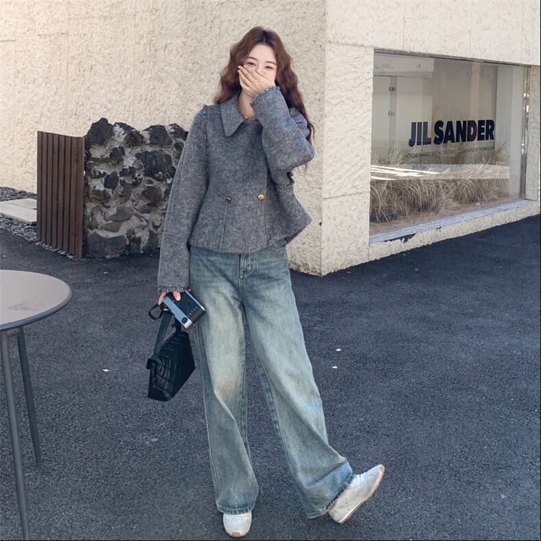 现货主推新款双面羊毛呢流苏双排扣女士精品羊毛外套,女装毛呢外套,SL