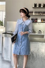 现货热卖拼色牛仔连衣裙，女装连衣裙，迈裳亿