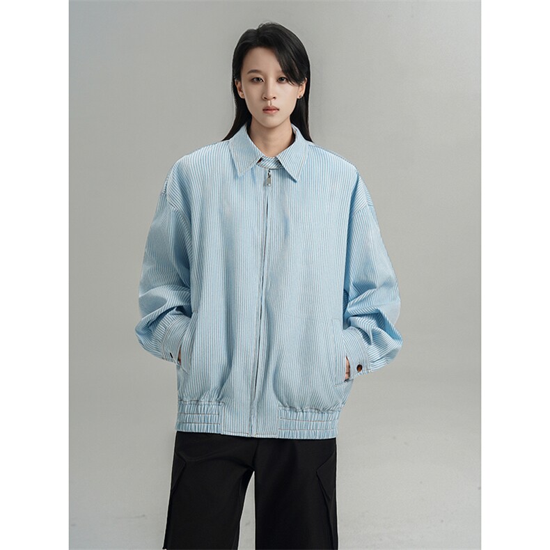 美式cleanfit蓝色竖条纹夹克外套男2026春季25XJ55273特批35,男装夹克,电商A042