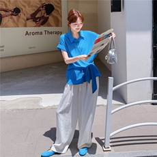 【现货】设计感短袖衬衫+阔腿裤套装2D145-Y2507-P155-控228，女装套装/套裙，2D145