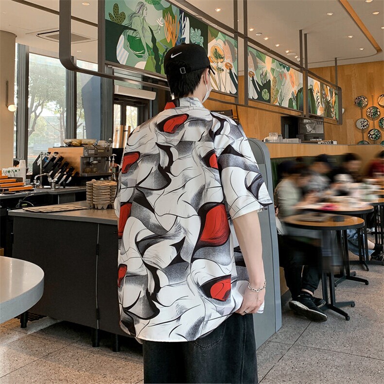 夏威夷花型师花衬衫男夏季潮短袖衬衣翻领海边度假7243特P30,男装衬衫,电商A056